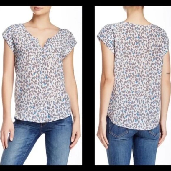 Joie 100% Silk Leopard Print Cap-Sleeve Button-Up Blouse Sz M - Picture 2 of 8